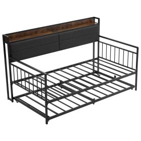 VEVOR Twin Size Daybed Frame Metal Day Bed with Trundle and Charging Station