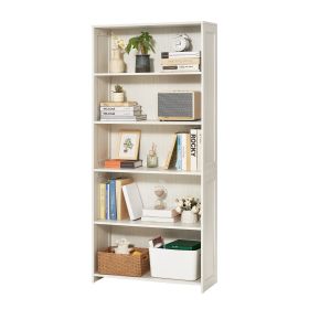 5 Tiers Wide Bookshelf 68" Wooden Freestanding Open Bookcase Shelf White