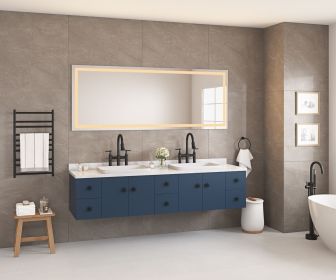 72 x 30 Inch LED Bathroom Mirror with Front and Backlight, Wall Mounted Vanity Mirror, Anti-Fog, Memory, 3 Colors, Stepless Dimmable