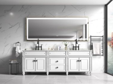 118 x 36 Inch LED Bathroom Mirror with Aluminum Frame, Wall Mounted Vanity Mirror, Anti-Fog, Memory, 3 Colors, Stepless Dimmable