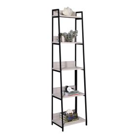 Natural and Black 5-tier Ladder Bookshelf