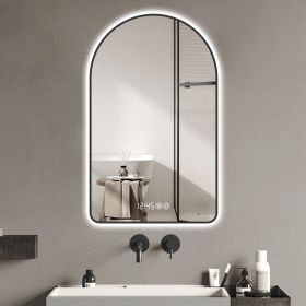 28"x48"Arched LED Mirror for Bathroom,Time and temperature display, Backlight, Anti-Fog, Dimmable