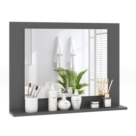 Rectangle Bathroom Mirror with Shelf 23.5 x 17.5 Inch and Wood Frame (Color: Gray)