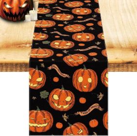 Halloween Decoration Table Runner with 12 Pack 3D Bats, Spider Web Black Lace Table Runner for Kitchen Dinner Table (Color: Pumpkins)